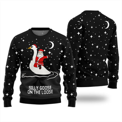 Santa Rising Goose Ugly Christmas Sweater For Women