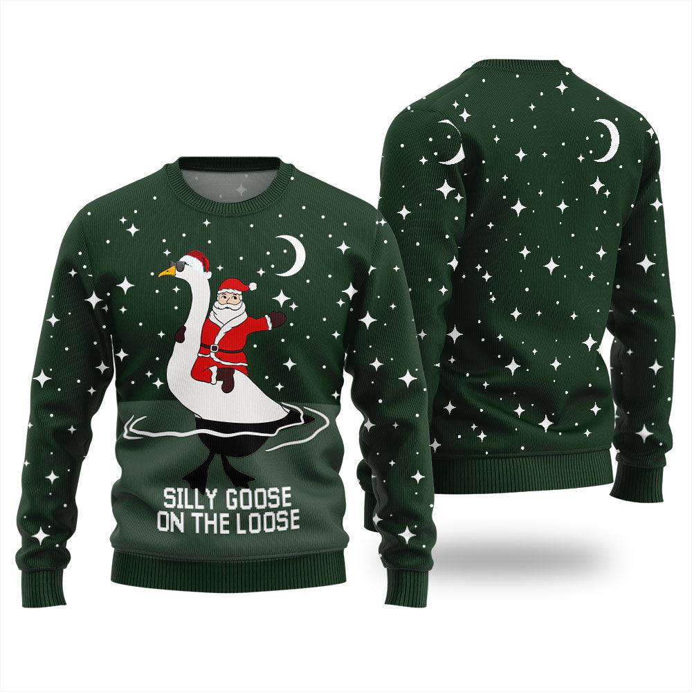 Santa Rising Goose Ugly Christmas Sweater