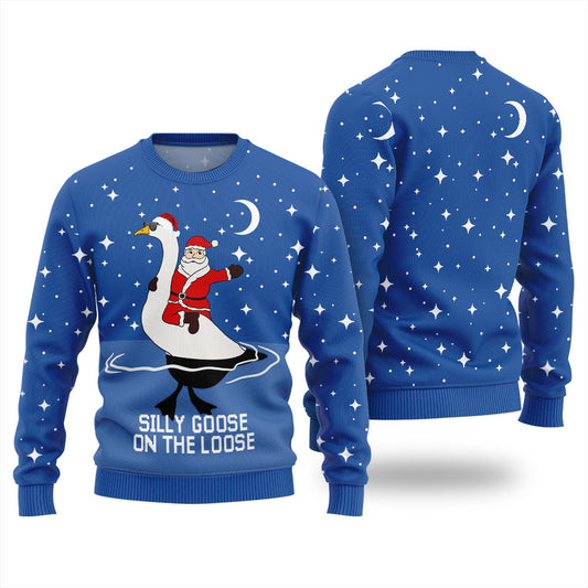 Santa Rising Goose Ugly Christmas Sweater For Women