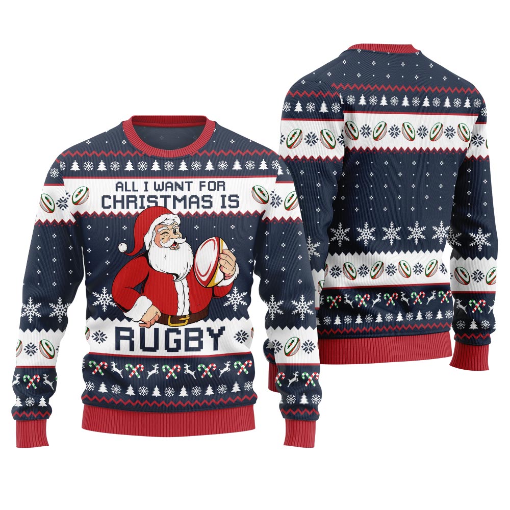 Santa Rugby Ugly Christmas Sweater