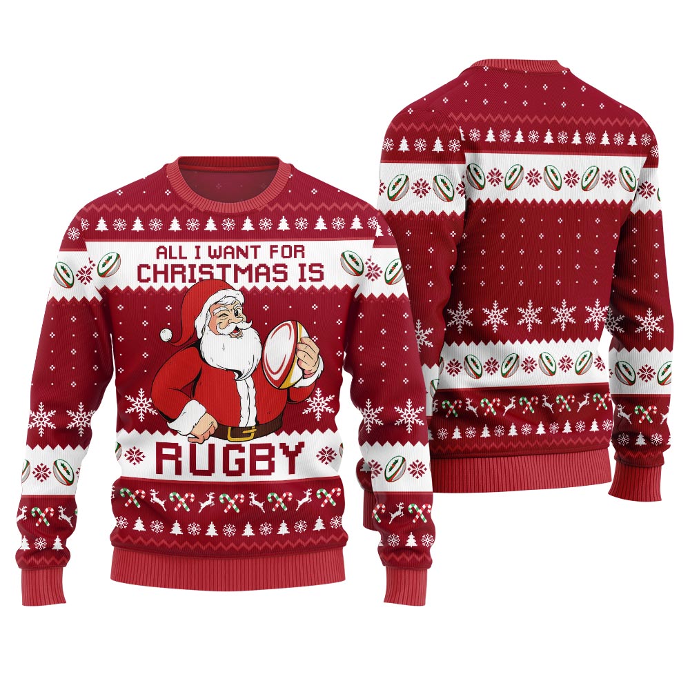 Santa Rugby Ugly Christmas Sweater
