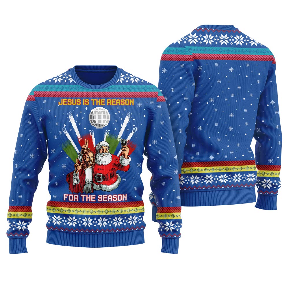 Santa Selfie With Jesus Men's Ugly Christmas Sweater