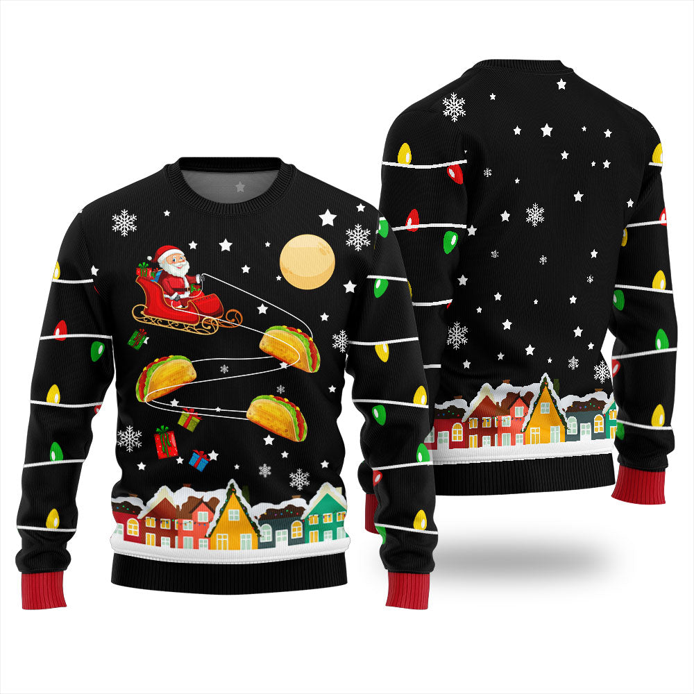 Santa Taco Sleigh Funny Ugly Christmas Sweater
