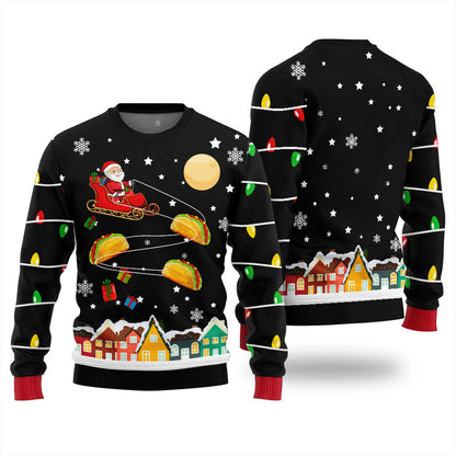 Santa Taco Sleigh Funny Ugly Christmas Sweater