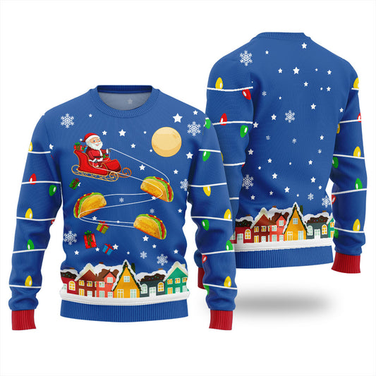 Santa Taco Sleigh Funny Ugly Christmas Sweater