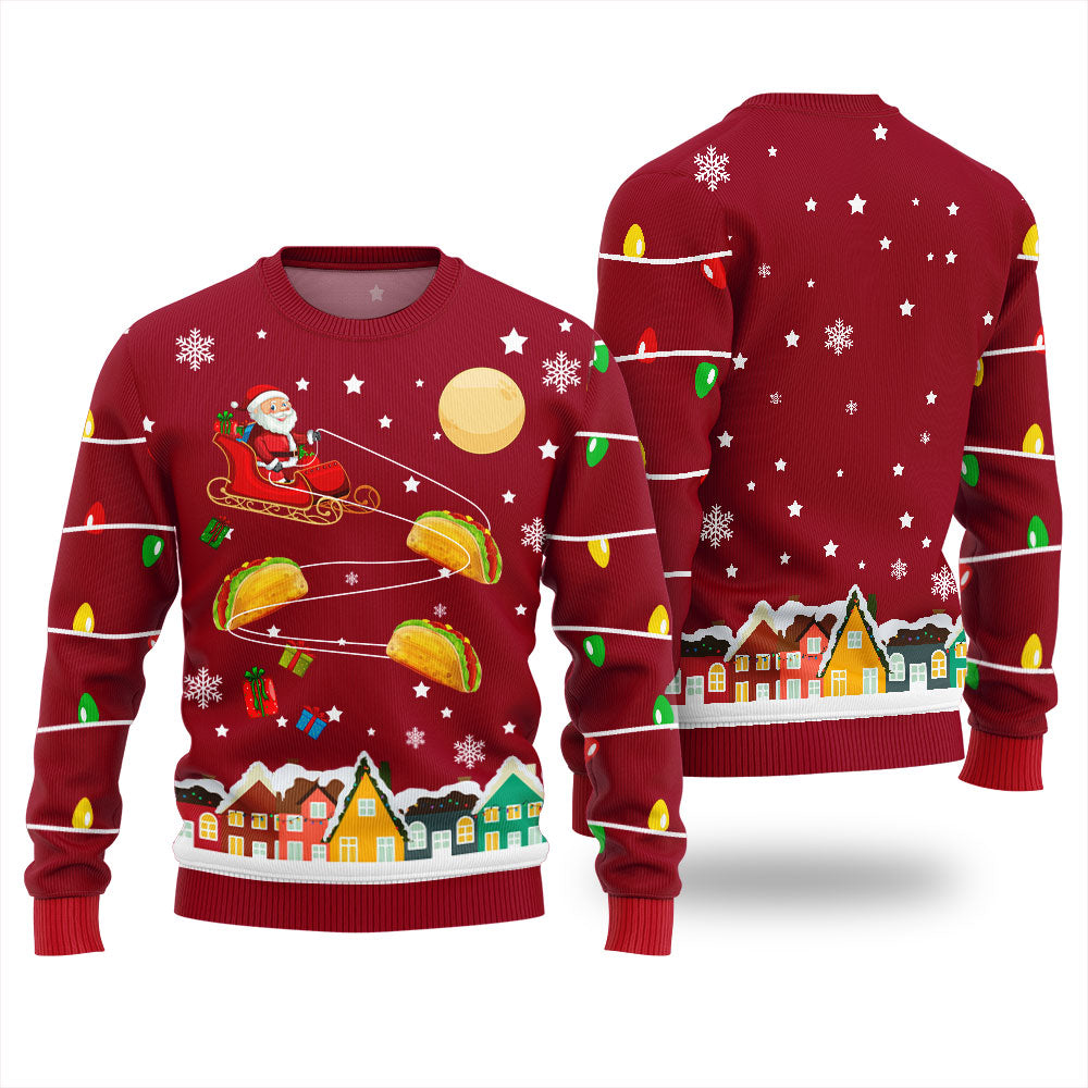 Santa Taco Sleigh Funny Ugly Christmas Sweater