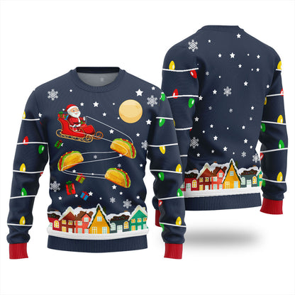 Santa Taco Sleigh Funny Ugly Christmas Sweater