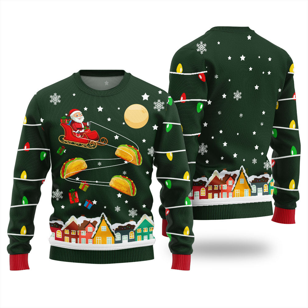 Santa Taco Sleigh Funny Ugly Christmas Sweater