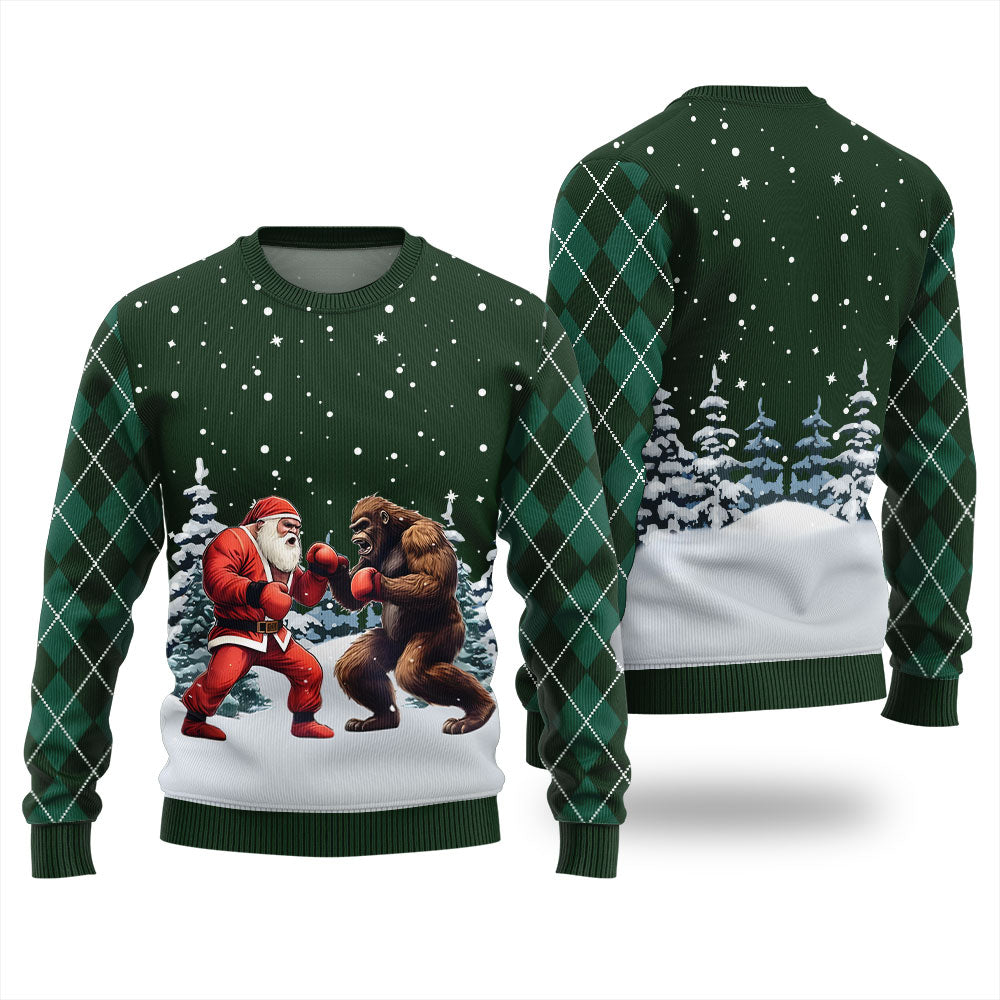 Santa Vs Bigfoot Boxing Ugly Holiday Sweater
