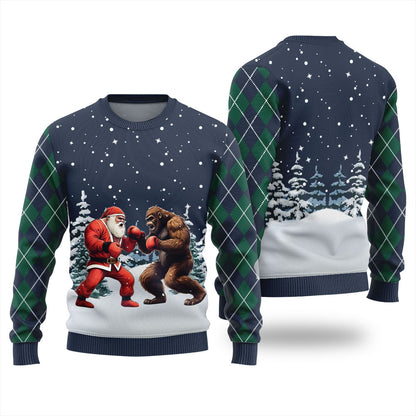 Santa Vs Bigfoot Boxing Ugly Holiday Sweater