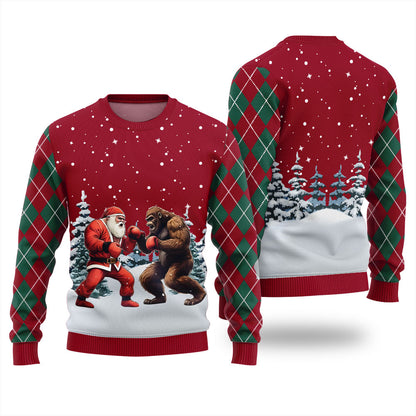 Santa Vs Bigfoot Boxing Ugly Holiday Sweater