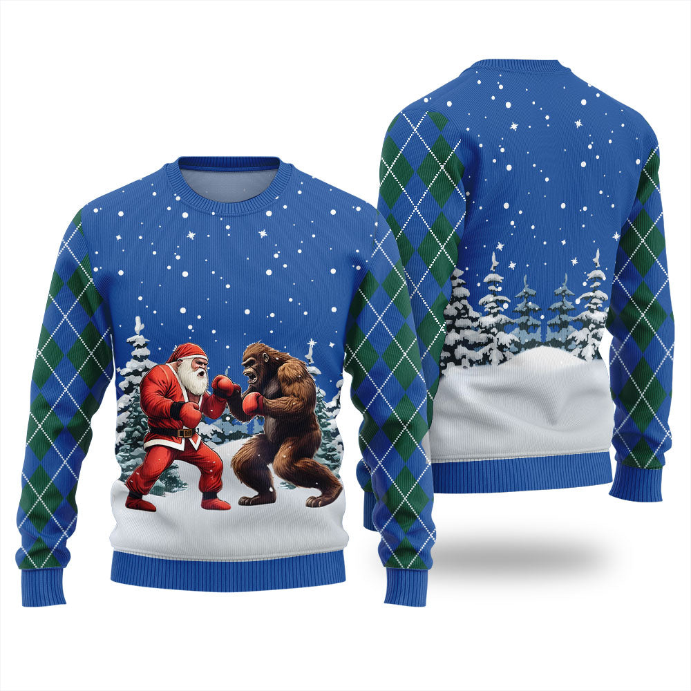 Santa Vs Bigfoot Boxing Ugly Holiday Sweater