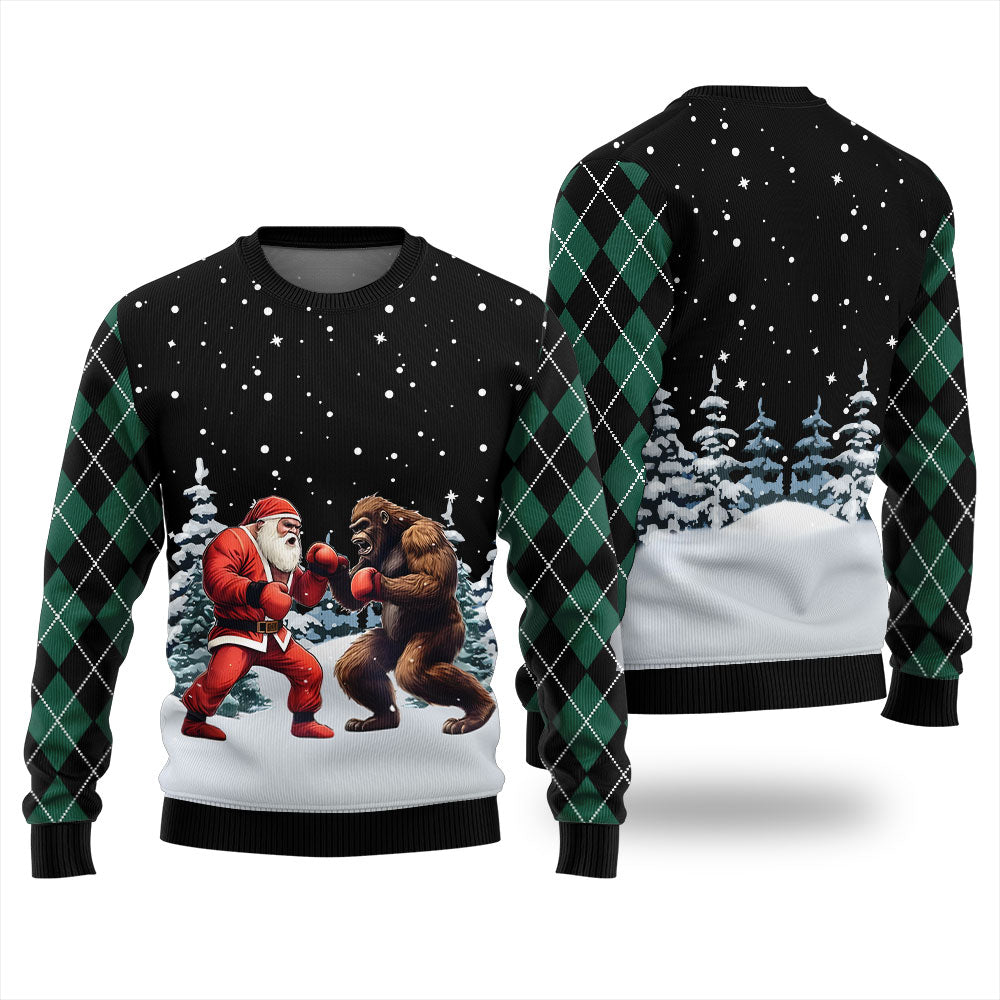 Santa Vs Bigfoot Boxing Ugly Holiday Sweater