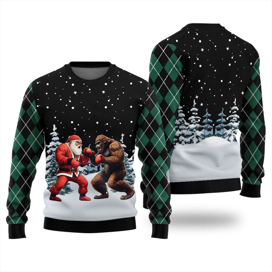 Santa Vs Bigfoot Boxing Ugly Holiday Sweater