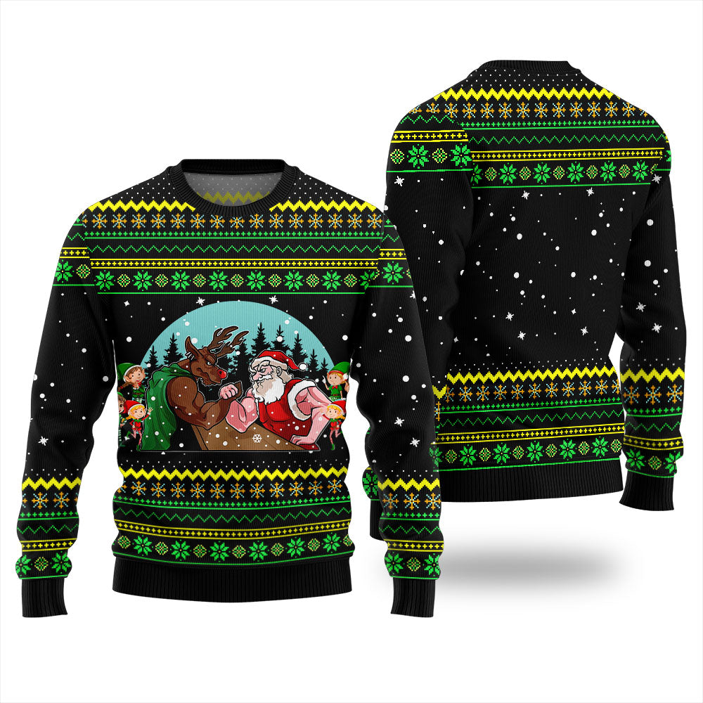 Santa Vs Reindeer Arm Wrestling Ugly Sweater