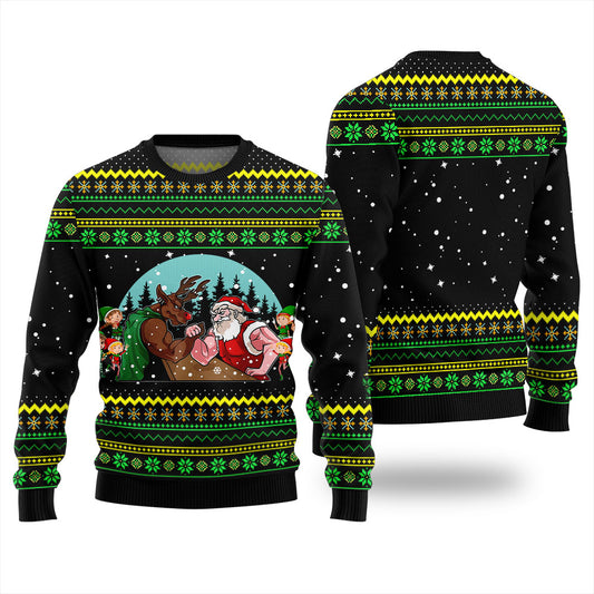 Santa Vs Reindeer Arm Wrestling Ugly Sweater