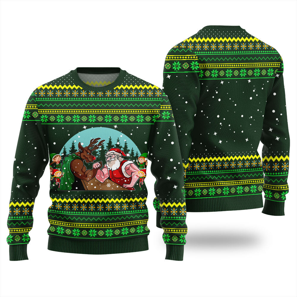 Santa Vs Reindeer Arm Wrestling Ugly Sweater