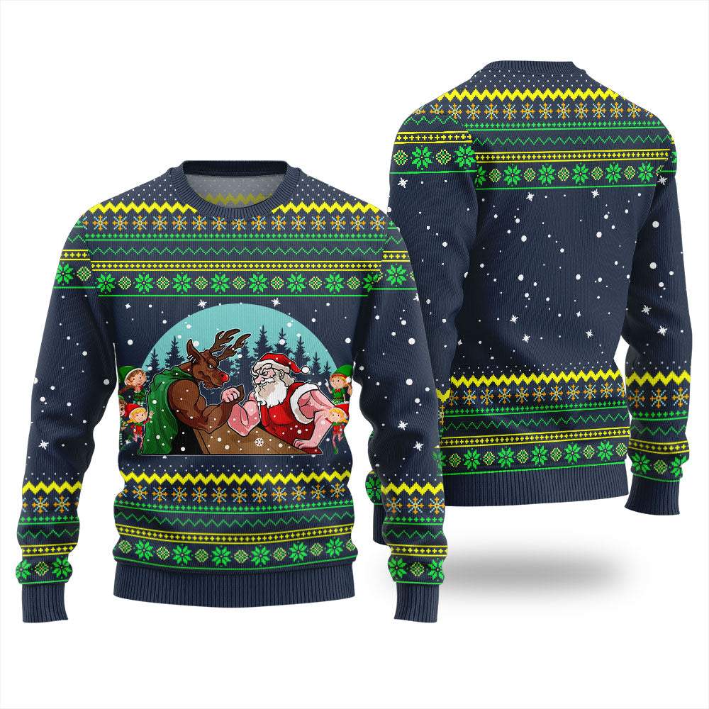 Santa Vs Reindeer Arm Wrestling Ugly Sweater