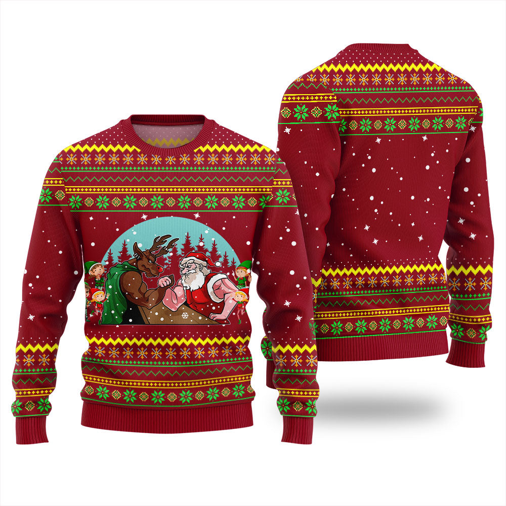 Santa Vs Reindeer Arm Wrestling Ugly Sweater