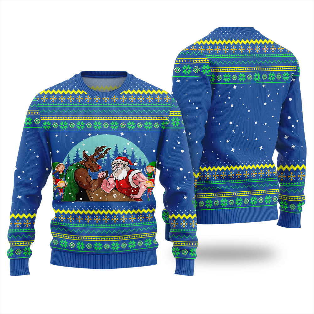 Santa Vs Reindeer Arm Wrestling Ugly Sweater