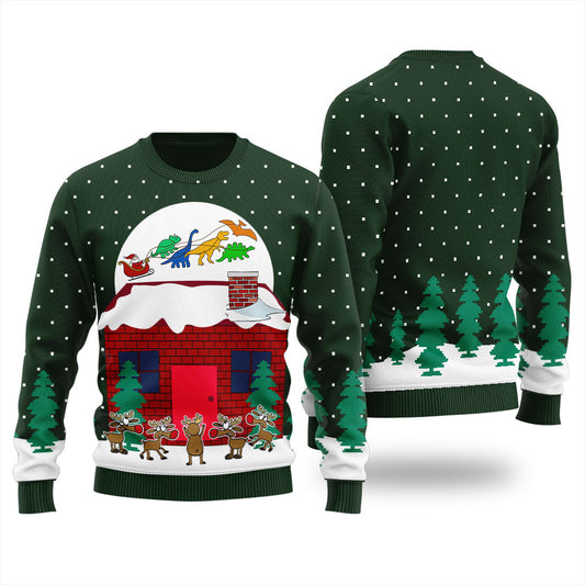 Santa With Dinosaur Sleigh Christmas Sweater