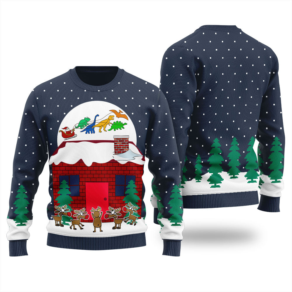 Santa With Dinosaur Sleigh Christmas Sweater