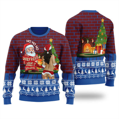 HO HO HO Santa Looking At Bad Girl Men's Ugly Christmas Sweater