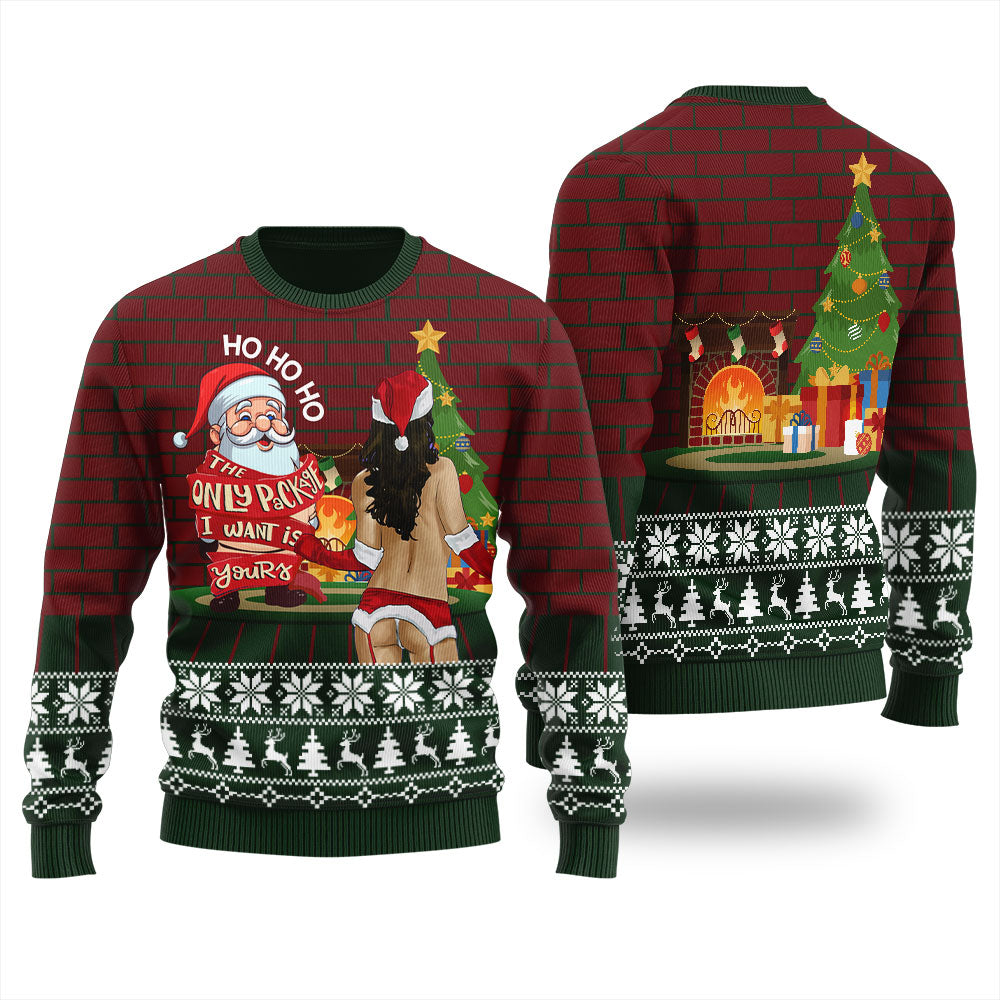 HO HO HO Santa Looking At Bad Girl Men's Ugly Christmas Sweater