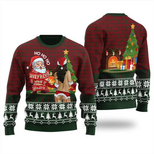 Santa With Hot Girl HO HO HO Funny Ugly Christmas Sweater