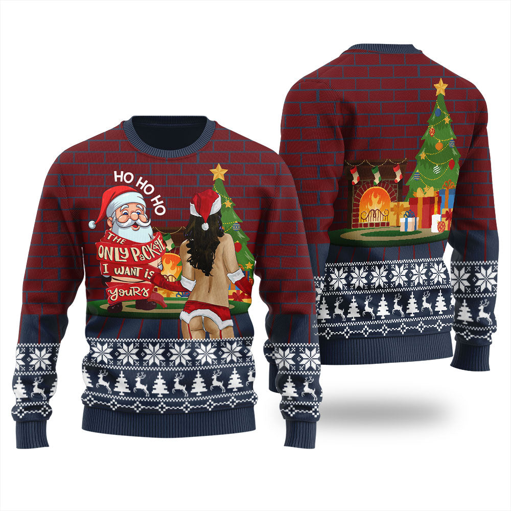 HO HO HO Santa Looking At Bad Girl Men's Ugly Christmas Sweater