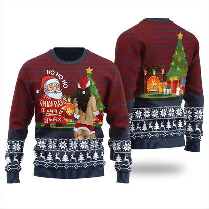 HO HO HO Santa Looking At Bad Girl Men's Ugly Christmas Sweater