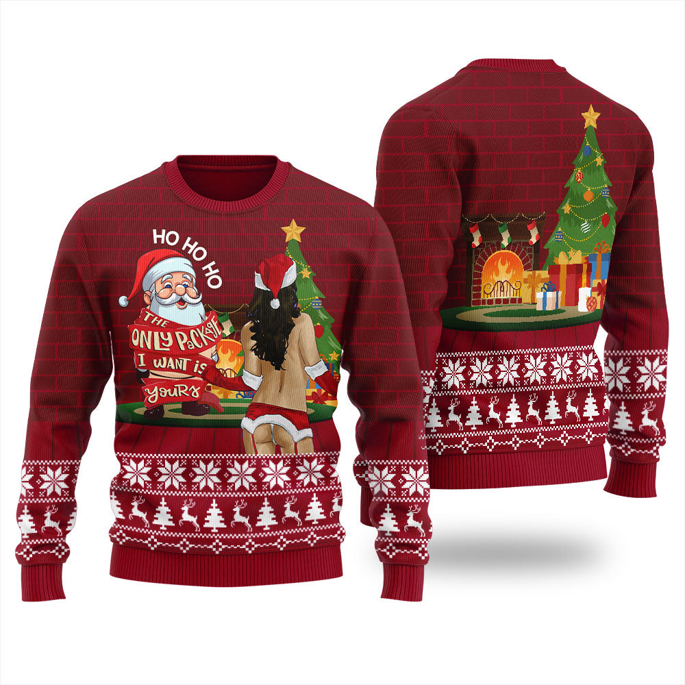 HO HO HO Santa Looking At Bad Girl Men's Ugly Christmas Sweater
