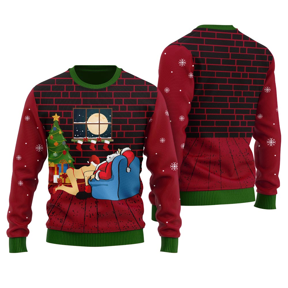 Santa With Sexy Girl Men's Ugly Christmas Sweater