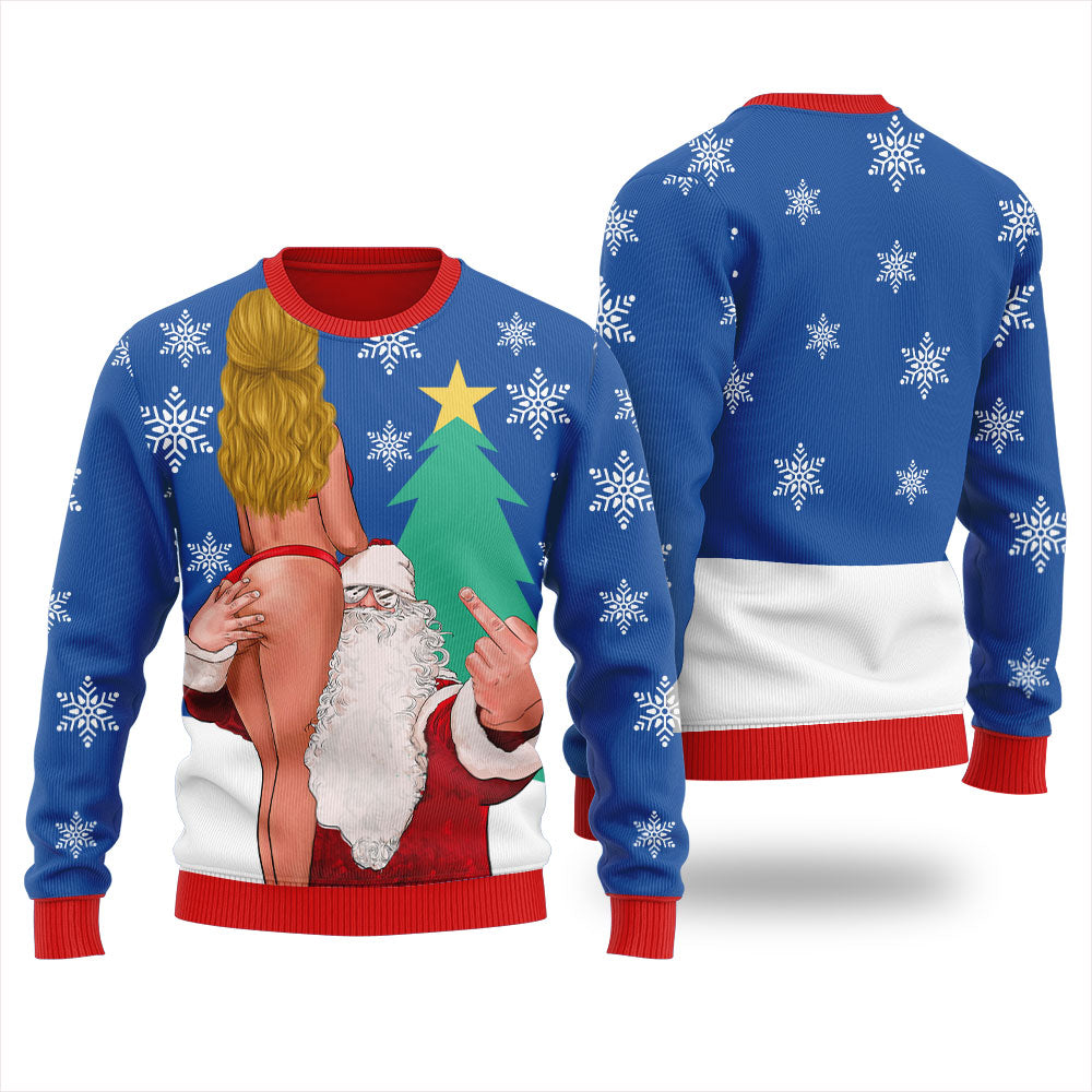 Santa With Sexy Girl Naughty Ugly Sweater