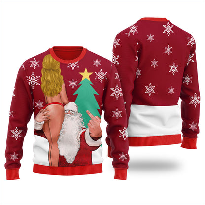 Santa With Sexy Girl Naughty Ugly Sweater
