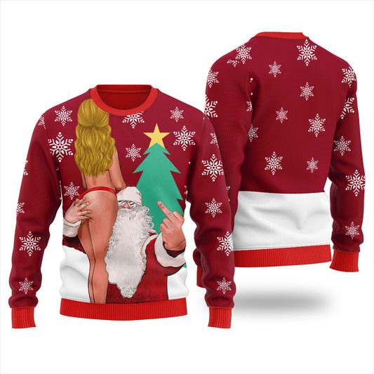 Santa With Sexy Girl Naughty Ugly Sweater