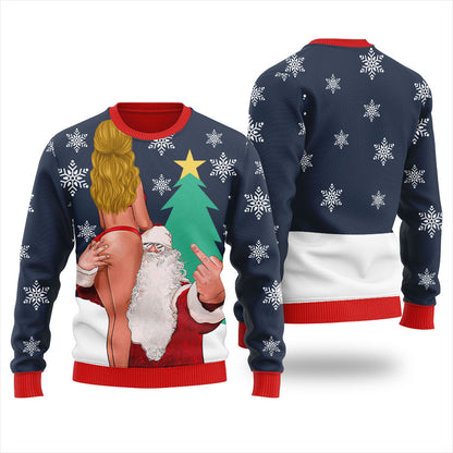 Santa With Sexy Girl Naughty Ugly Sweater