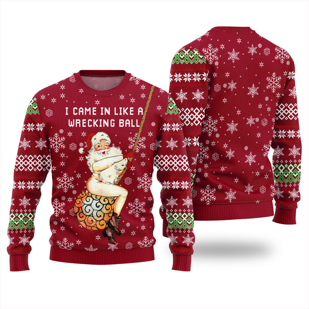 Santa Wrecking Ball Christmas Sweater Men