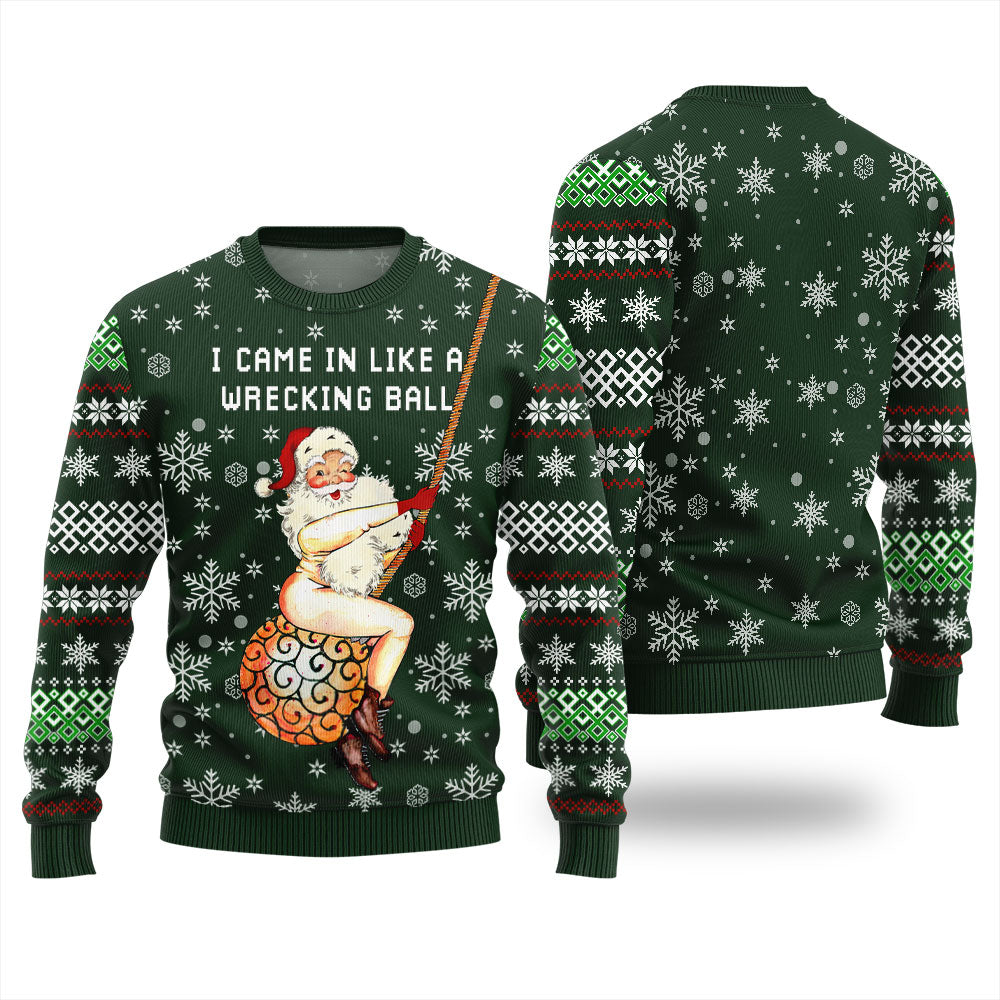 Santa Wrecking Ball Christmas Sweater Men