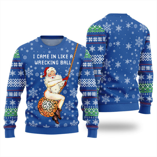 Santa Wrecking Ball Christmas Sweater Men