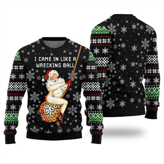 Santa Wrecking Ball Ugly Christmas Sweater
