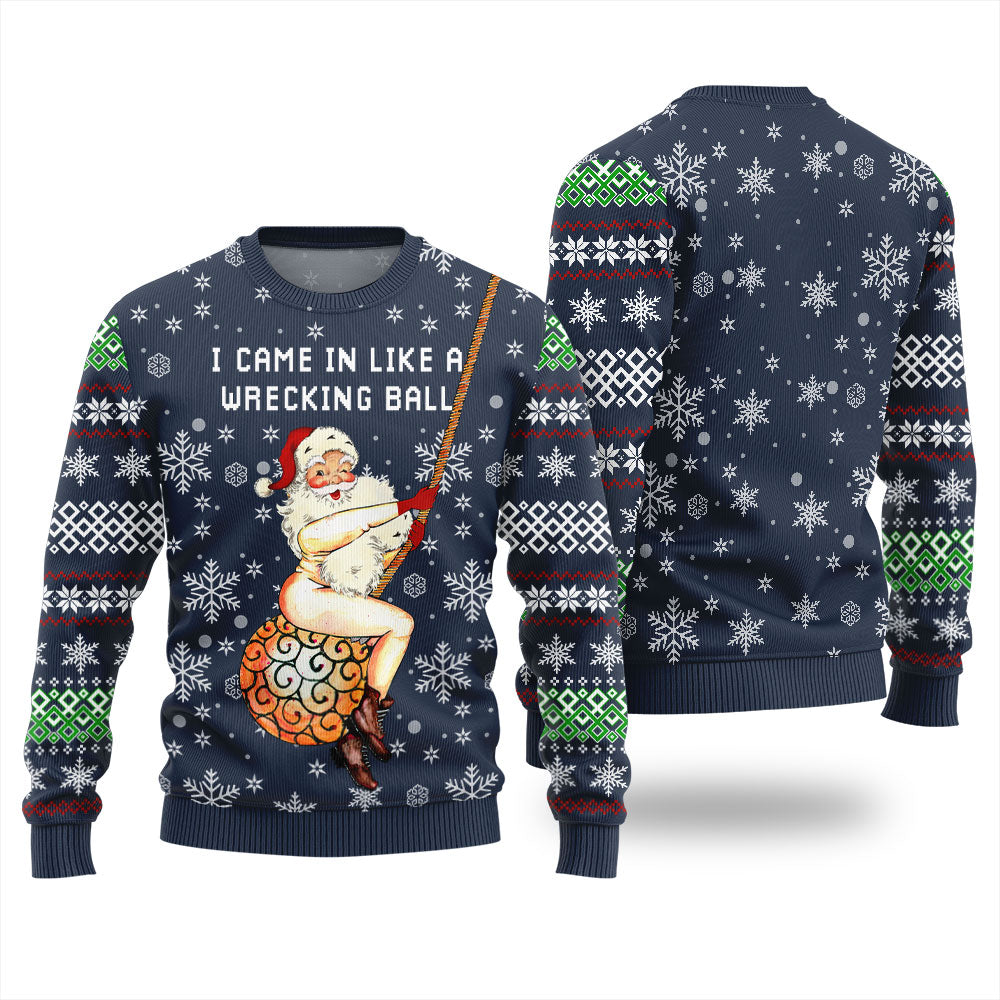 Santa Wrecking Ball Ugly Christmas Sweater