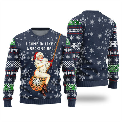 Santa Wrecking Ball Ugly Christmas Sweater