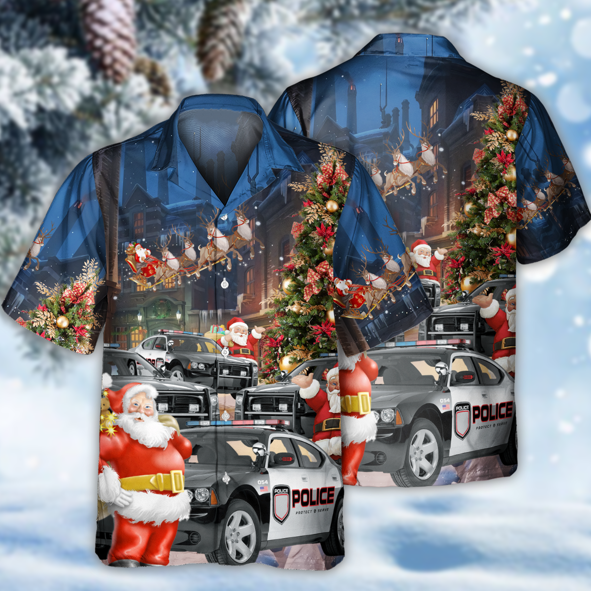 Police Car Santa Merry Christmas - Hawaiian Shirt 