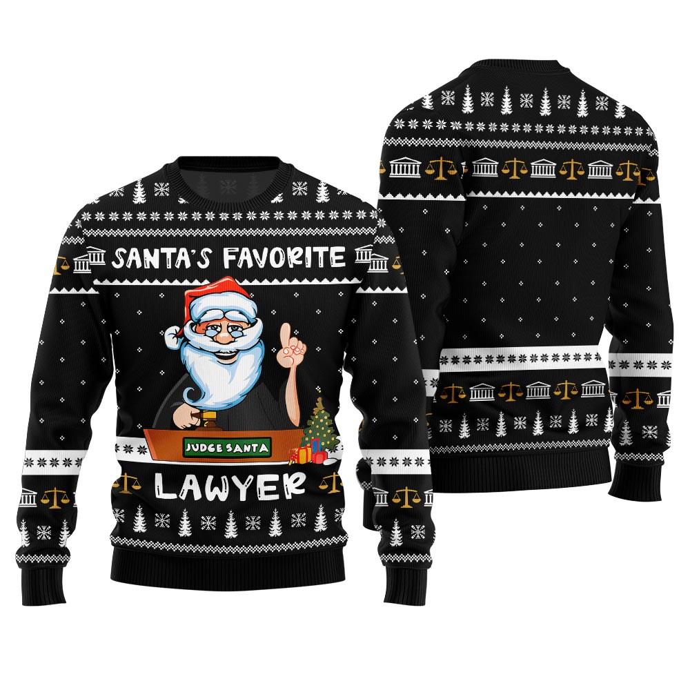Funny Santa's Favorite Lawyer Ugly Christmas Sweater Black