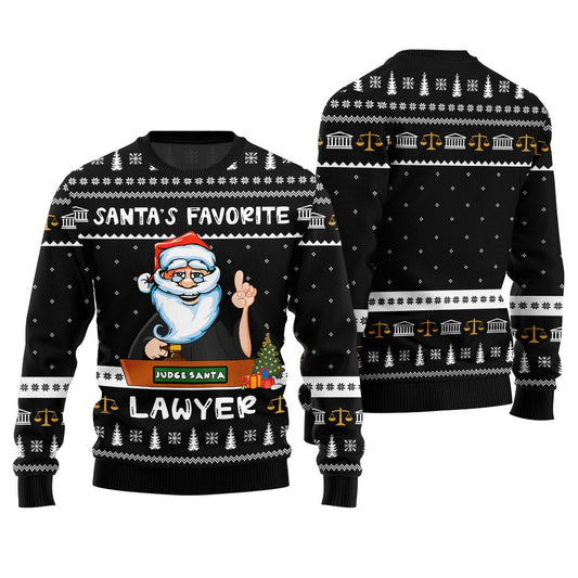 Funny Santa's Favorite Lawyer Ugly Christmas Sweater Black