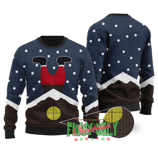 Santa's Stuck Down The Chimney Tonight Christmas Sweater Navy
