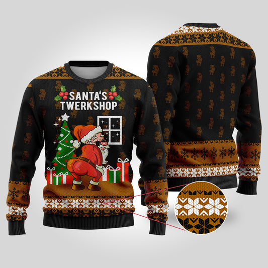 Santa's Twerkshop Ugly Christmas Sweater Black - Funny Ugly Christmas Sweater