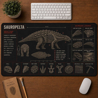 Sauropelta Dinosaur Blueprint Desk Mat | 5To9Vibe