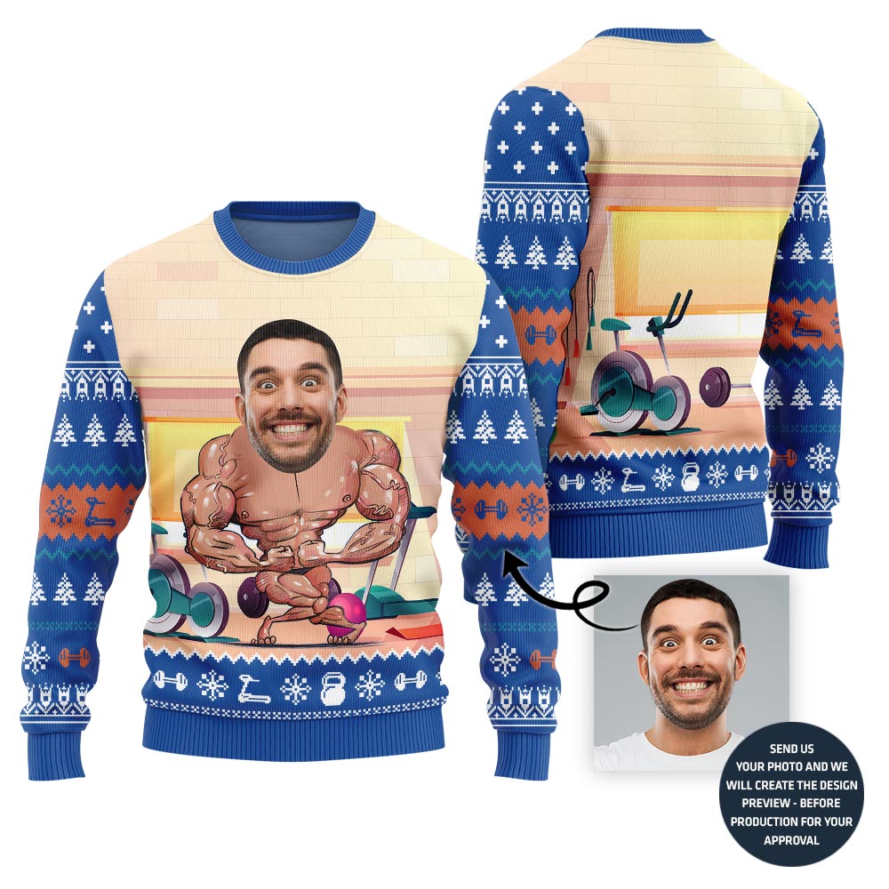 Savage Custom Face Gym Gains Ugly Christmas Sweater